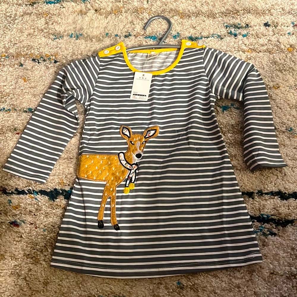 Kid Tales Striped Dress with Deer size 3-4 years NWT